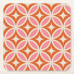 Dessous-de-verre Carré En Papier Motif géométrique moderne du milieu du siècle rose