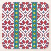 Dessous-de-verre Carré En Papier Motif géométrique tribal rouge, bleu et blanc étoi (Devant)