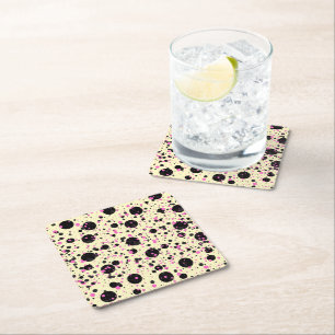 Dessous-de-verre Carré En Papier Motif Glamour à pois rose et noir