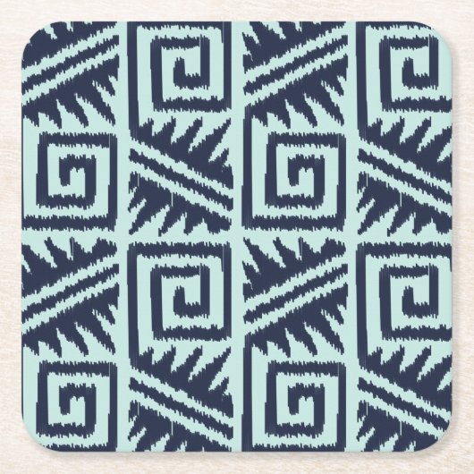 Dessous-de-verre Carré En Papier Motif Ikat Aztec - Indigo et bleu clair (Devant)
