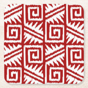 Dessous-de-verre Carré En Papier Motif Ikat Aztec - Rouge foncé et blanc