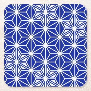 Dessous-de-verre Carré En Papier Motif japonais Asanoha - bleu cobalt