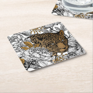 Dessous-de-verre Carré En Papier Motif Leopard & Peonies