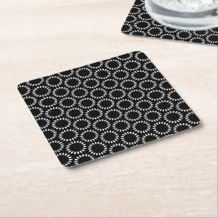 Dessous-de-verre Carré En Papier Motif Mandala Élégant à Pétales Noir et Blanc