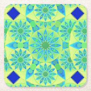 Dessous-de-verre Carré En Papier Motif mandala, turquoise, bleu, vert citron