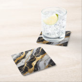 Dessous-de-verre Carré En Papier Motif marbre noir et blanc avec or (En situation)