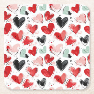 Dessous-de-verre Carré En Papier motif mignon avec coeur peint aquarelle