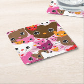 Dessous-de-verre Carré En Papier motif mignon d'arrière - plan de chat de chaton (Incliné)