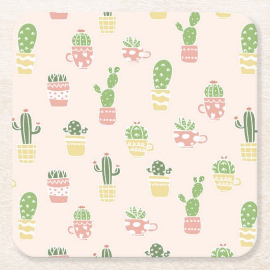 Dessous-de-verre Carré En Papier Motif mignon de cactus (Devant)