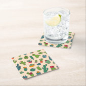 Dessous-de-verre Carré En Papier Motif mignon de position de cactus (En situation)