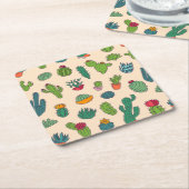 Dessous-de-verre Carré En Papier Motif mignon de position de cactus (Incliné)