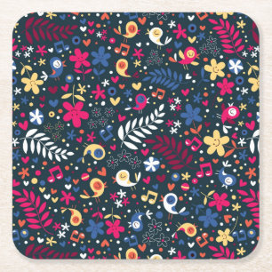 Dessous-de-verre Carré En Papier motif mignon d'oiseaux et de fleurs
