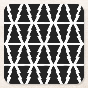 Dessous-de-verre Carré En Papier Motif minimaliste d'arbre de Noël noir et blanc
