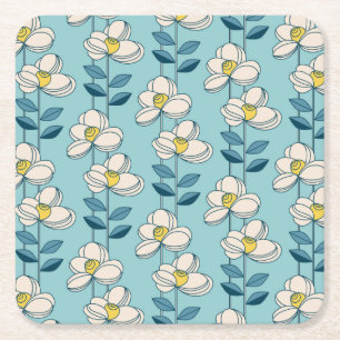 Dessous-de-verre Carré En Papier Motif moderne de feuille florale de la moitié du