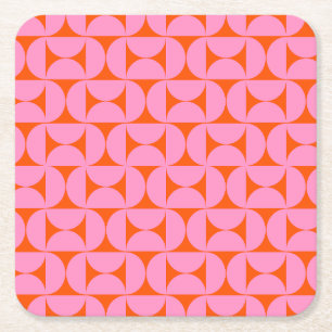 Dessous-de-verre Carré En Papier Motif moderne rose Et orange Du Milieu Du Siècle