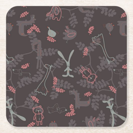Dessous-de-verre Carré En Papier motif montrant les animaux 1 de bébé (Devant)