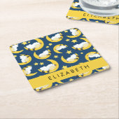 Dessous-de-verre Carré En Papier Motif mouton, Mouton dormant, Lune, Votre Nom (Incliné)