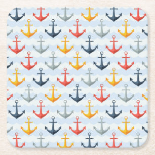 Dessous-de-verre Carré En Papier Motif nautique avec des Ancres
