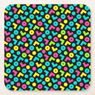 Dessous-de-verre Carré En Papier motif noir et néon des années 80/90