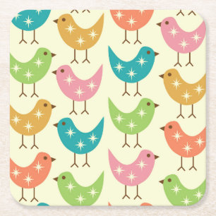 Dessous-de-verre Carré En Papier Motif oiseaux atomiques colorés du milieu du XXe s