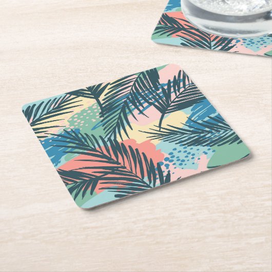 Dessous-de-verre Carré En Papier Motif Pastel Tropical Leaf (Incliné)