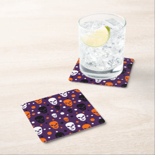 Dessous-de-verre Carré En Papier Motif Pois des crânes d'Halloween colorés