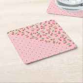 Dessous-de-verre Carré En Papier motif pois noir cerisier d'aquarelle mignon (Incliné)