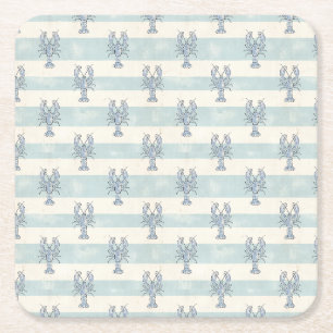 Dessous-de-verre Carré En Papier Motif rayures nautiques homard bleu côtier