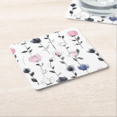 Dessous-de-verre Carré En Papier Motif rose noir moderne (Incliné)