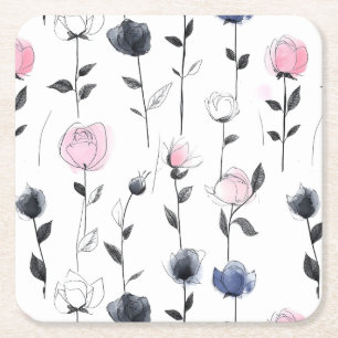 Dessous-de-verre Carré En Papier Motif rose noir moderne