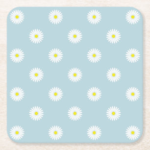 Dessous-de-verre Carré En Papier Motif Rpt illustratif de marguerites sur bleu pâle