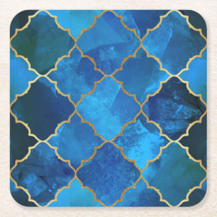 Dessous-de-verre Carré En Papier Motif Sapphire Gemstone & Gold Marocain Carrelage