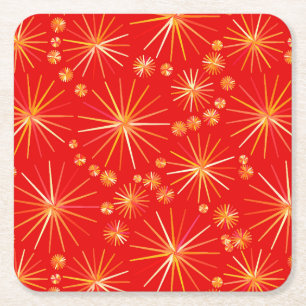 Dessous-de-verre Carré En Papier Motif Spoutnik du milieu du siècle, Rouge Profond