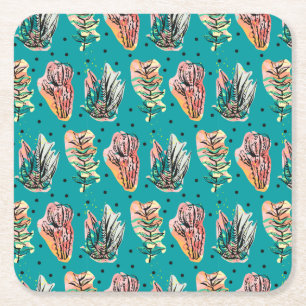 Dessous-de-verre Carré En Papier Motif Succulent de Cactus Graphiques Abstraits