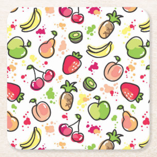 Dessous-de-verre Carré En Papier motif tiré par la main de fruits