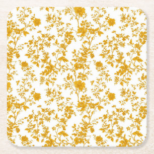 Dessous-de-verre Carré En Papier Motif Toile Floral Chinoiserie Jaune 8 Jardin P
