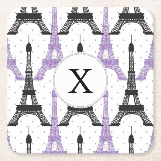 Dessous-de-verre Carré En Papier Motif Tour Eiffel Chic violet Monogram (Devant)