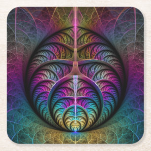 Dessous-de-verre Carré En Papier Motif tripant coloré abstrait d'art fractal