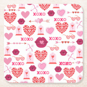 Dessous-de-verre Carré En Papier Motif Valentine`s Day 2023 Arrière - plan avec coe