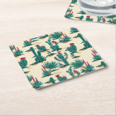 Dessous-de-verre Carré En Papier Motif vert et rouge de cactus (Incliné)