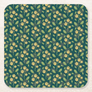 Dessous-de-verre Carré En Papier Motif vert vibrant avec fleurs jaunes et feuilles