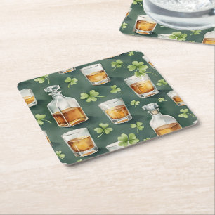 Dessous-de-verre Carré En Papier Motif Whiskey et Trèfles de la Saint-Patrick