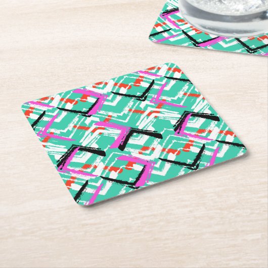 Dessous-de-verre Carré En Papier Motif Zig Zag Turquoise (Incliné)