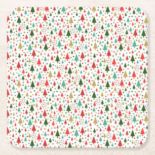 Dessous-de-verre Carré En Papier Motifs de Noël - paysage d'arbres colorés