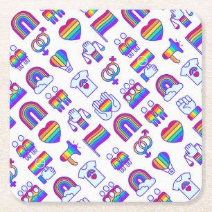 Dessous-de-verre Carré En Papier Motifs d'icônes arc-en-ciel colorées