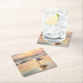 Dessous-de-verre Carré En Papier Mouette sur une plage (En situation)