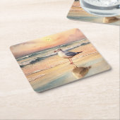 Dessous-de-verre Carré En Papier Mouette sur une plage (Incliné)