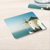 Dessous-de-verre Carré En Papier Moulin à vent de Santorin, Grèce (Incliné)