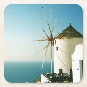 Dessous-de-verre Carré En Papier Moulin à vent de Santorin, Grèce (Devant)