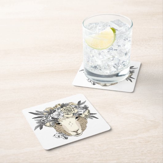 Dessous-de-verre Carré En Papier Moutons floraux de halo (En situation)
